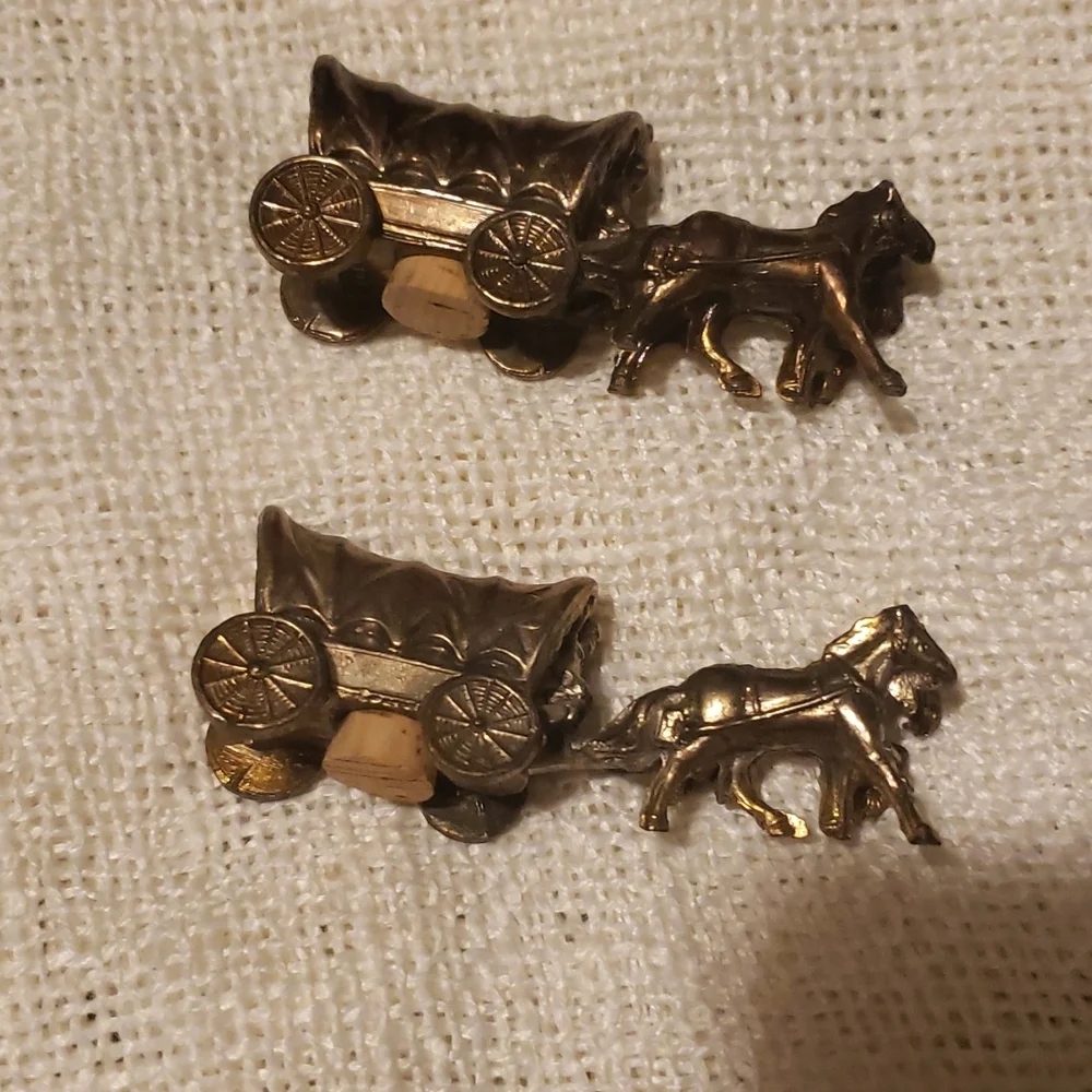 Brass Miniture Horse and Wagon Salt and Pepper set